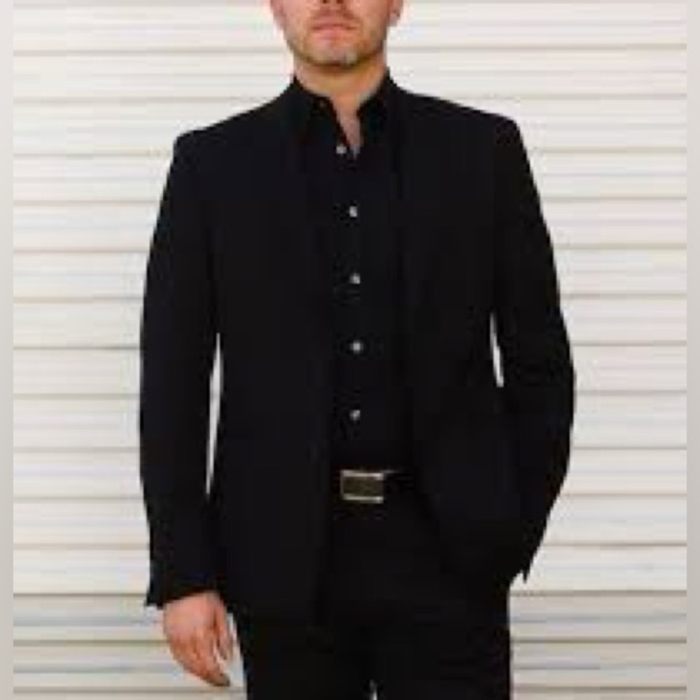 Gianni Antonio UOMO Black Mandarin Collar Blazer SIZE 38 Regular